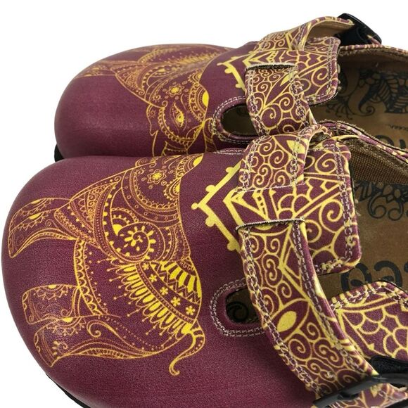 Calceo Mosaic Patterned Purple/Pink/Yellow Elephant Buckle Strap Clogs Sz 37 - Picture 7 of 8